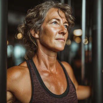 Instructor ajutând un senior cu exercițiile